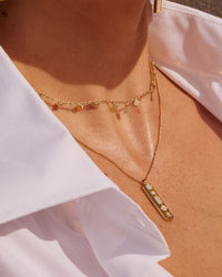 Pearl Mosaic Pendant Necklace- Gold View 4