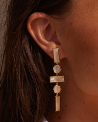 Mother of Pearl Mosaic Drop Earrings- Gold view 2