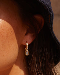 Emerald Pearl Dangle Hoops- Gold View 2