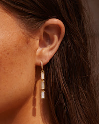 Mother of Pearl Disc Drop Hoops- Gold view 2