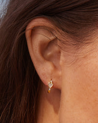 Mother of Pearl Heart Huggies- Gold view 2