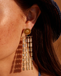Baguette Drop Statement Earrings- Gold View 2