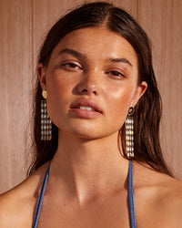 Baguette Drop Statement Earrings- Gold View 4