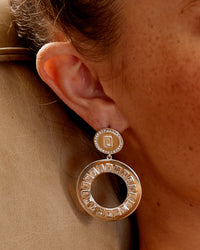Circle Baguette Statement Earrings- Silver View 2