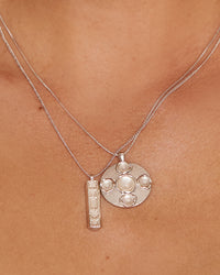 Pearl Mosaic Pendant Necklace- Silver View 2