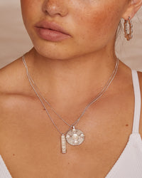 Mother of Pearl Coin Necklace Set- Silver View 4
