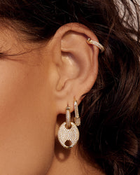 Pave Hex Safety Pin Earrings- Gold view 2