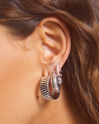 Bianca Stone Pave Huggies- Silver view 2