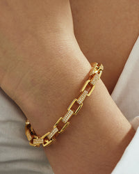 Boxy Pave Chain Bracelet- Gold view 2