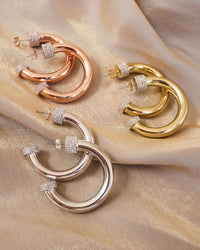 XL Pave Tip Tube Hoops- Gold View 2