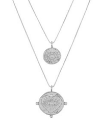 Evil Eye Double Coin Necklace- Silver View 1