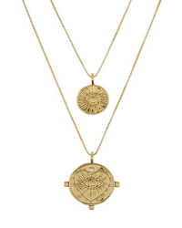 Evil Eye Double Coin Necklace- Gold View 1