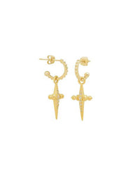 Pave Mini Cross Hoops- Gold View 1
