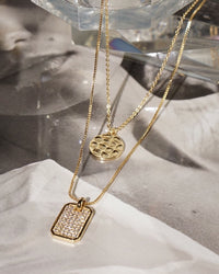 Pave Double Dog Tag Necklace- Gold View 3