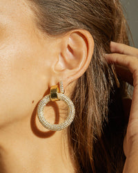 Pave Door Knocker Hoops- Gold view 2