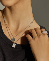 Pave Double Dog Tag Necklace- Silver View 2