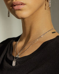 Pave Double Dog Tag Necklace- Silver View 3