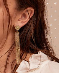 Pave Coin Fringe Earrings- Silver view 2
