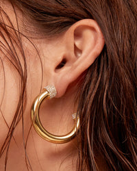 Pave Tip Tube Hoops- Gold View 2