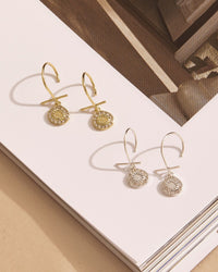 Mini Pave Coin Hook Earrings- Gold View 2