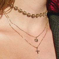 The Double Fleur Cross Necklace- Gold view 2