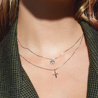 The Double Fleur Cross Necklace- Silver view 2