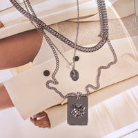 The Fleur Dog Tag Necklace- Silver view 2