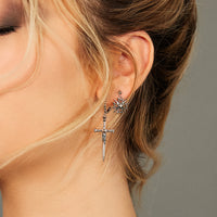 The Beaded Dagger Hoops- Silver View 2