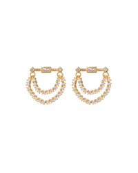 Baguette Hanging Chain Studs- Gold View 1