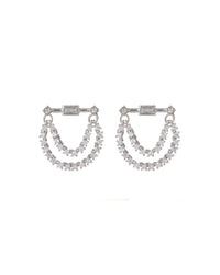 Baguette Hanging Chain Studs- Silver