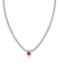Bardot Stud Necklace- Pink- Silver