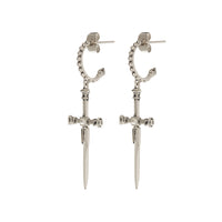 The Beaded Dagger Hoops- Silver View 1