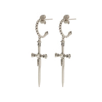 The Beaded Dagger Hoops- Silver