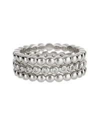 Beaded Diamonte Ring Set- Silver