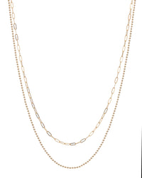Beaded Double Chain Charm Necklace- Gold View 1