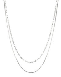 Beaded Double Chain Charm Necklace- Silver View 1