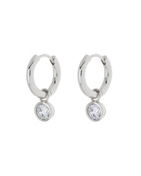 Bezel Charm Huggies- Silver