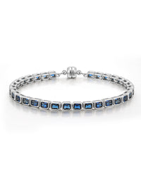 Bezel Emerald Ballier Bracelet- Blue Sapphire- Silver View 1