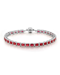 Bezel Emerald Ballier Bracelet- Ruby Red- Silver View 1