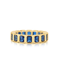 Bezel Emerald Ballier Ring- Blue Sapphire- Gold View 1