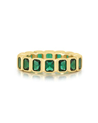 Bezel Emerald Ballier Ring- Emerald Green- Gold View 1