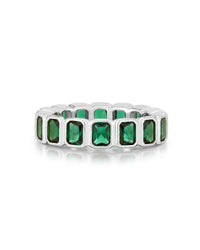Bezel Emerald Ballier Ring- Emerald Green- Silver View 1