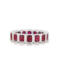 Bezel Emerald Ballier Ring- Ruby Red- Silver View 1
