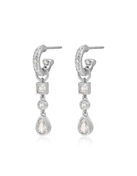 Bezel Stone Charm Huggies- Silver