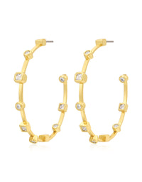 Bezel Stone Hoops- Silver