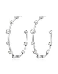 Bezel Stone Hoops- Silver View 1