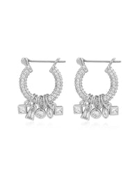 Bezel Stone Shaker Hoops- Silver View 1