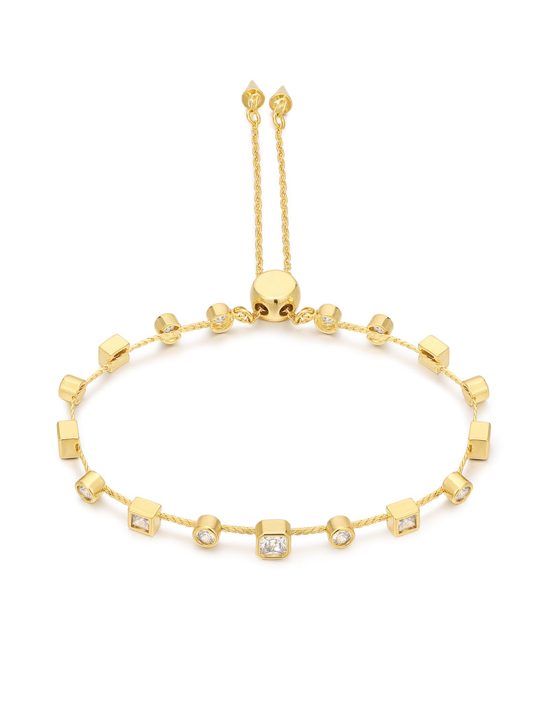 Bezel Stone Stud Bracelet- Gold | Luv Aj