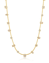 Bezel Stone Stud Necklace- Gold View 1