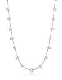 Bezel Stone Stud Necklace- Silver View 1